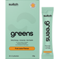 Box and individual sachet of Switch Nutrition Greens Fruit Juice superfood blend with 20 x 5g servings.