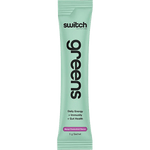 Single 5g sachet of Switch Nutrition Vitality Greens in Mango Passionfruit flavor on a white background.