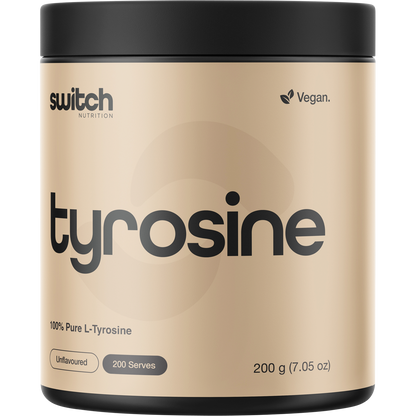 Switch Nutrition Tyrosine 200g tub, unflavoured 100% pure L-Tyrosine supplement for focus and performance.