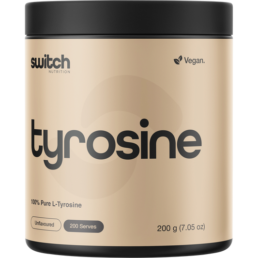 Switch Nutrition Tyrosine 200g tub, unflavoured 100% pure L-Tyrosine supplement for focus and performance.