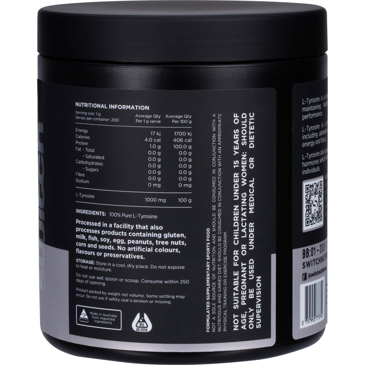 Switch Nutrition Tyrosine 100% Pure L-Tyrosine Unflavoured 200g