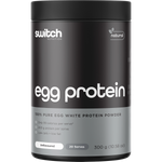 Switch Nutrition Egg White Protein Powder Unflavoured 300g tub with a white label and grey botanical patterns.