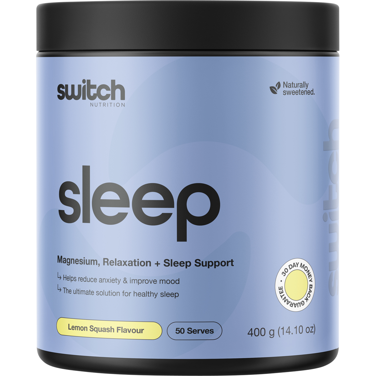400g tub of Switch Nutrition Sleep Magnesium powder in Lemon Squash flavor.