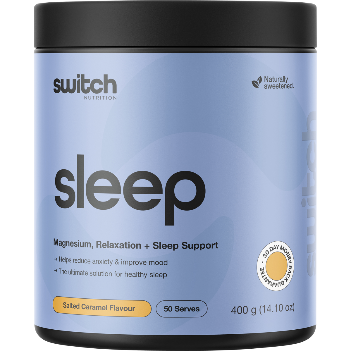 400g tub of Switch Nutrition Sleep Magnesium Salted Caramel flavor.