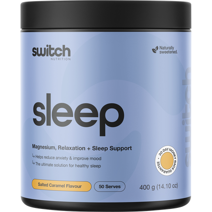 400g tub of Switch Nutrition Sleep Magnesium Salted Caramel flavor.