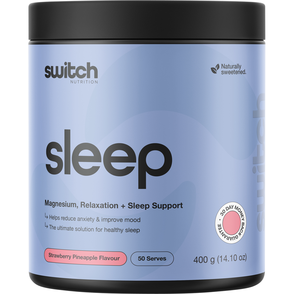 400g tub of Switch Nutrition Sleep Magnesium Strawberry Pineapple flavoured sleep support powder.