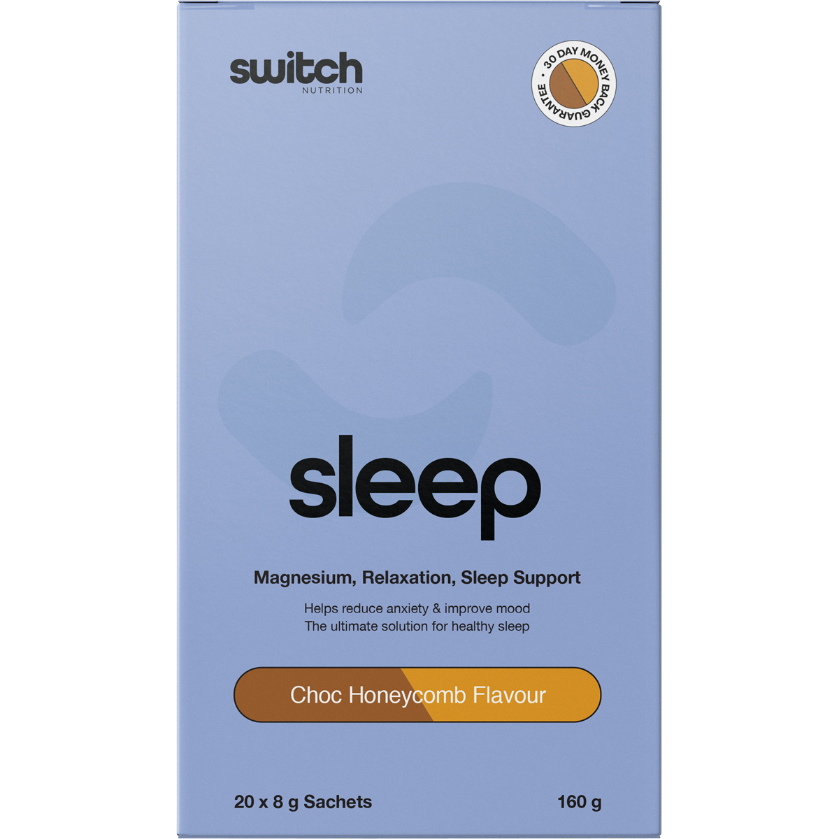 Switch Nutrition Sleep Magnesium Choc Honeycomb 8g sachet for relaxation and recovery.