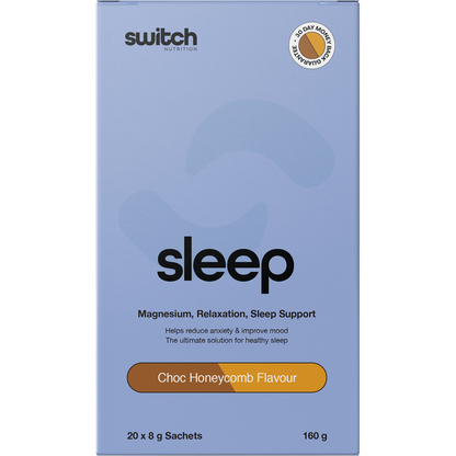Switch Nutrition Sleep Magnesium Choc Honeycomb 8g sachet for relaxation and recovery.