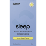 Switch Nutrition Sleep+ Magnesium Lemon Squash 8g sachet in a white, yellow, and blue packet on a white background.