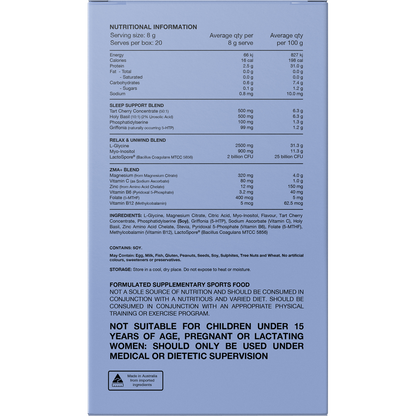 Back of Switch Nutrition Sleep Magnesium box with nutrition facts, ingredients, and directions for use.