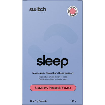 Strawberry Pineapple Switch Nutrition Sleep Magnesium 8g sachet on a white background.