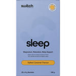 Single 8g sachet of Switch Nutrition Sleep Salted Caramel magnesium supplement on a white background.