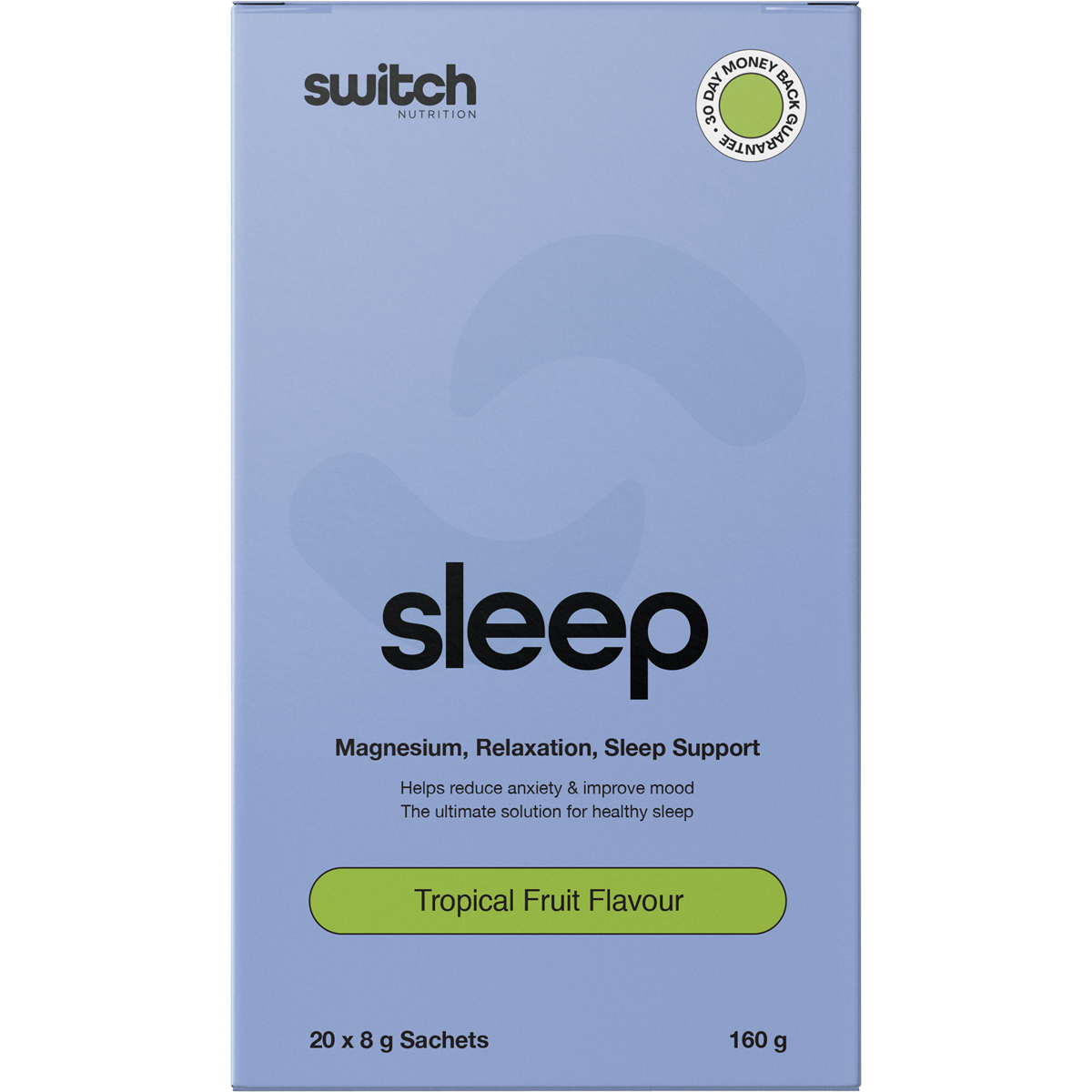 Switch Nutrition Sleep+ Magnesium Tropical Fruit 8g sachet for relaxation and sleep support.
