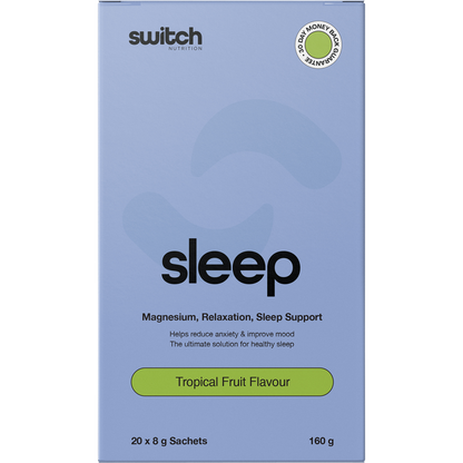 Switch Nutrition Sleep+ Magnesium Tropical Fruit 8g sachet for relaxation and sleep support.