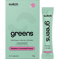Raspberry Lemonade Switch Nutrition Greens sachet box and individual sachet with 20 x 5g servings.