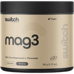 Switch Nutrition Mag3 60g tub of 100% Pure Magnesium L-Threonate powder on a white background.
