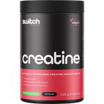 Switch Nutrition Creatine Monohydrate Refreshing Lime 500g tub with green and white labels on a white background.