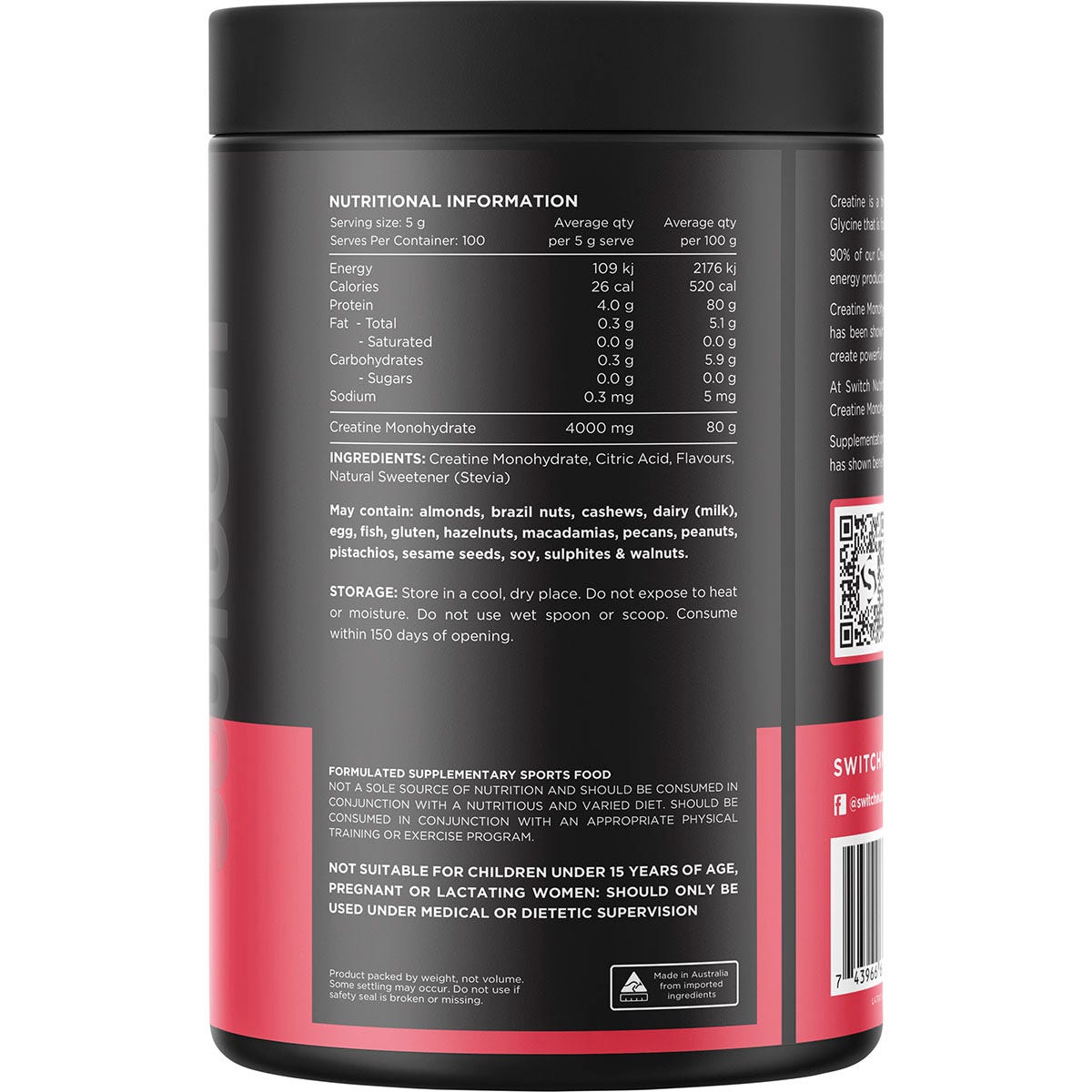 Switch Nutrition Creatine Monohydrate Refreshing Lime 500g