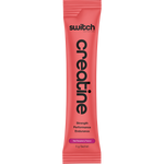 Side view of a Switch Nutrition Red Raspberry Creatine box highlighting product benefits and a 100% natural logo.