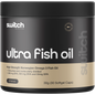 White tub of Switch Nutrition Ultra Fish Oil High Strength Norwegian Omega 3 featuring blue and silver labels.