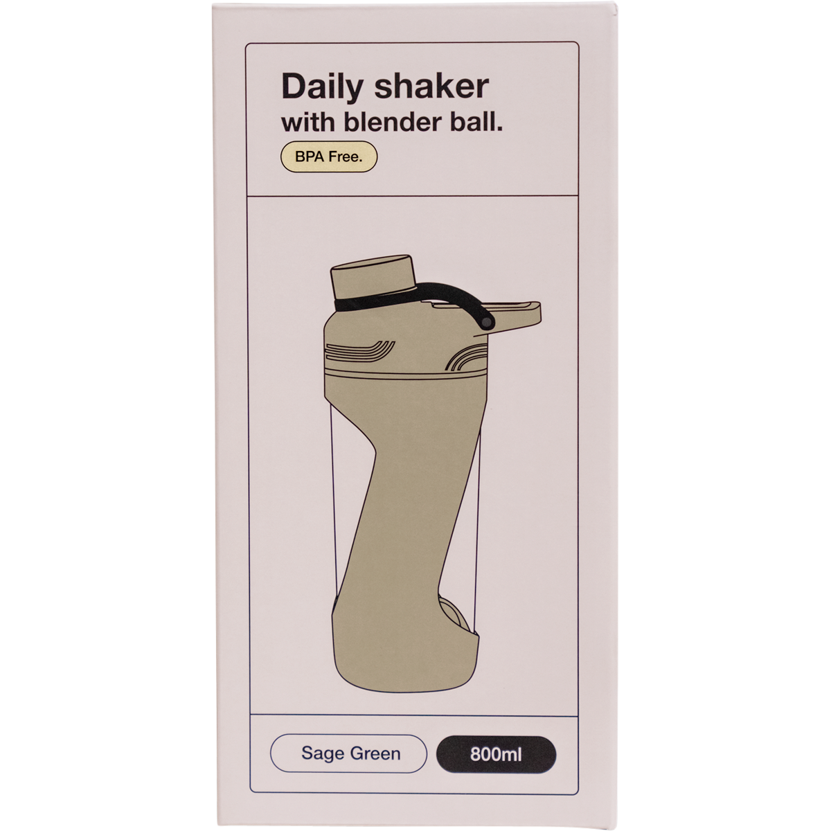 Sage green Switch Nutrition 800ml shaker bottle retail box with branding and product details on a white background.