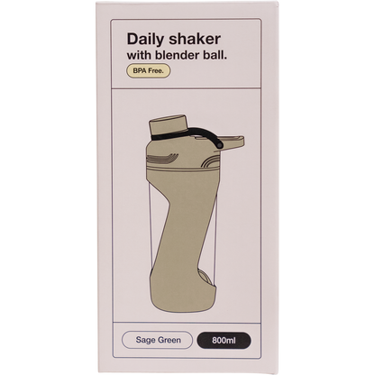 Sage green Switch Nutrition 800ml shaker bottle retail box with branding and product details on a white background.