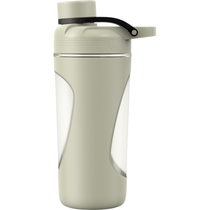 Sage green Switch Nutrition 800ml shaker bottle with a black lid and measurement window on a white background.