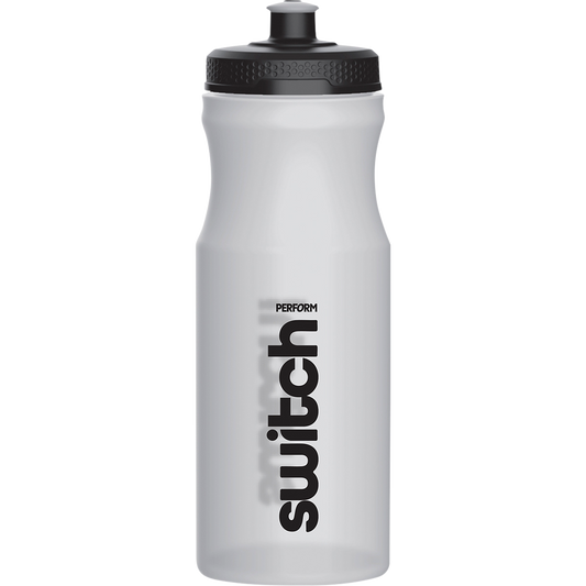 Black 650ml Switch Nutrition sports water bottle with a secure screw-top lid and bold white branding.