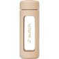 Switch Nutrition 460ml glass water bottle with a beige silicone sleeve and a built-in tea strainer.