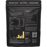 Back of Switch Nutrition Perform Purest Creatine Monohydrate 500g pouch showing nutrition facts and directions.