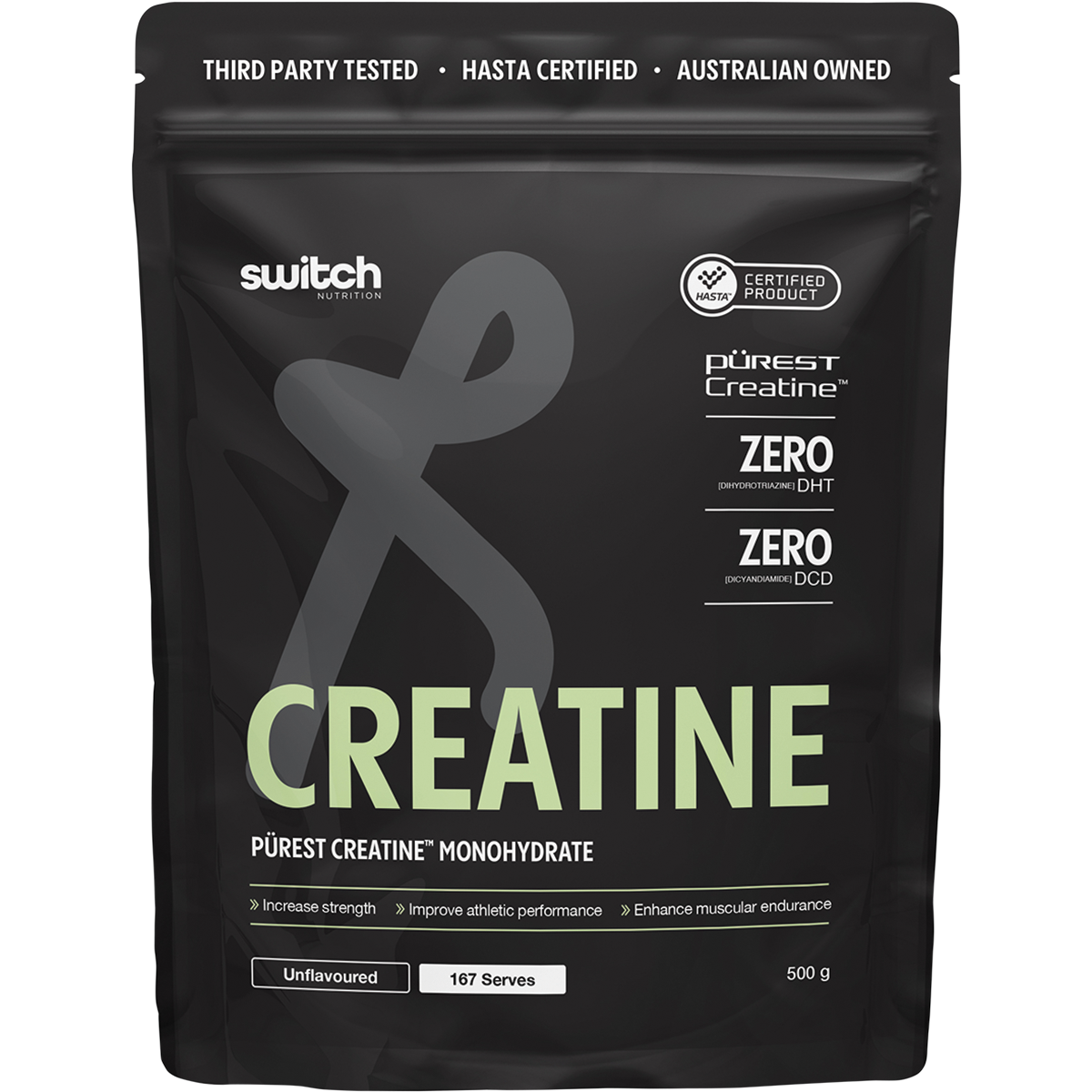 500g pouch of Switch Nutrition Perform Purest Creatine Monohydrate unflavoured powder.