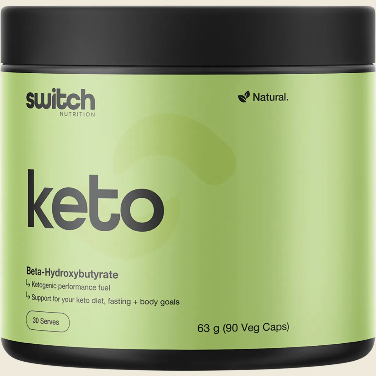 Green container of Switch Nutrition keto supplement with black lid