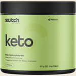 Green container of Switch Nutrition keto supplement with black lid