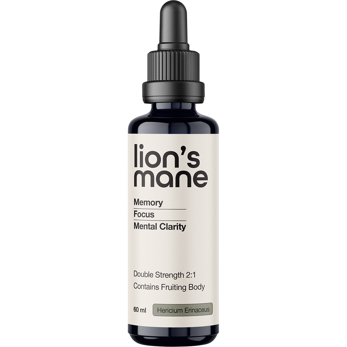 60ml bottle of Switch Nutrition Lion's Mane 2:1 Liquid Extract with a black dropper and purple label.