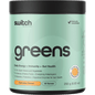 250g tub of Switch Nutrition Greens in Fruit Juice flavour featuring a green label with vibrant fruit illustrations.