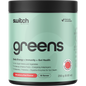 250g tub of Switch Nutrition Greens Strawberry Kiwi superfood powder with a green and white label.
