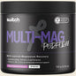 Switch Nutrition Multi-Mag Perform Mango Passionfruit 150g tub with magnesium, B6, Vitamin C, and Zinc for recovery.