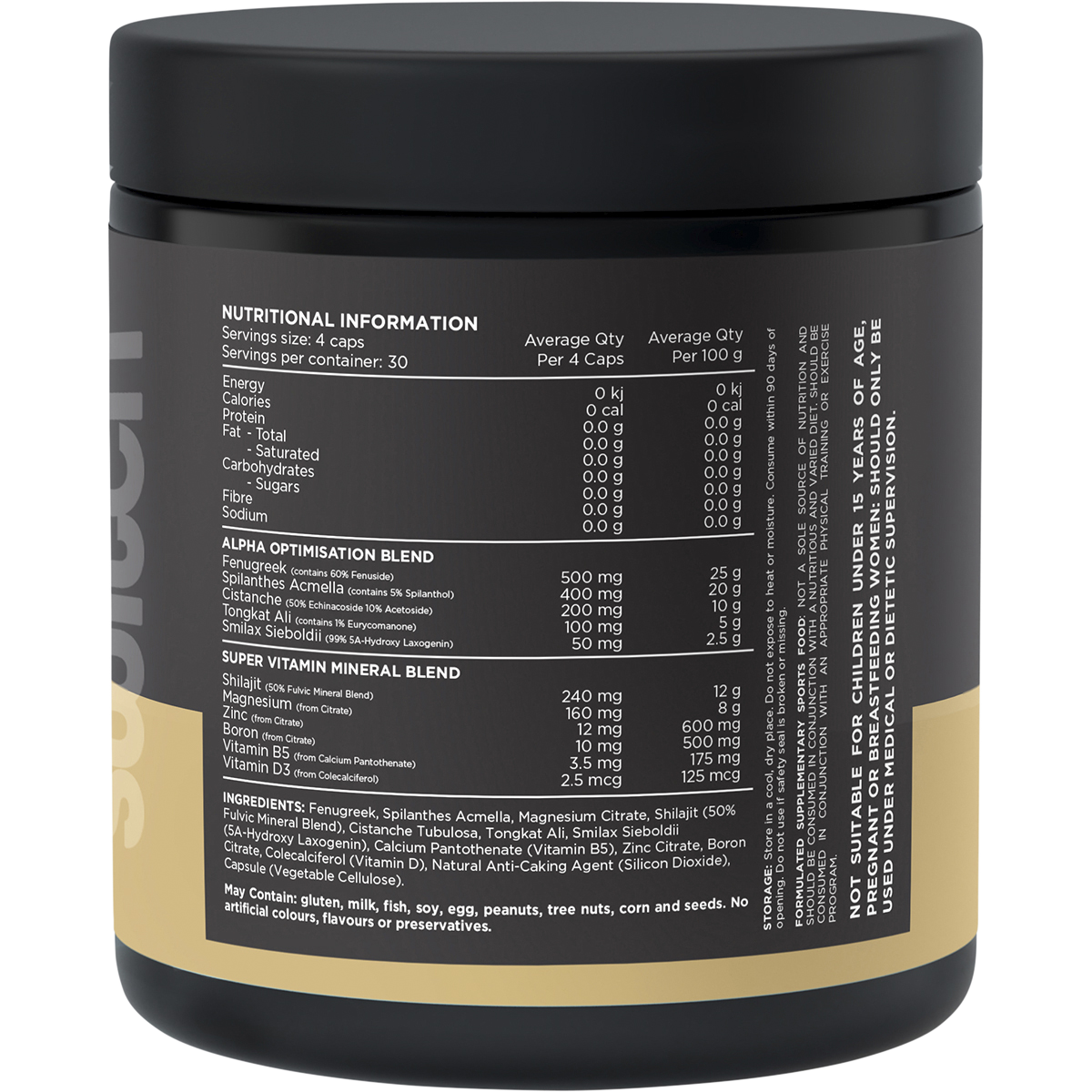 Side view of Switch Nutrition Alpha Male Support Formula bottle with a black label and green accents.