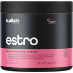 Bottle of Switch Nutrition Estro Healthy Hormone Support, 120 capsules, for hormonal balance and estrogen metabolism.