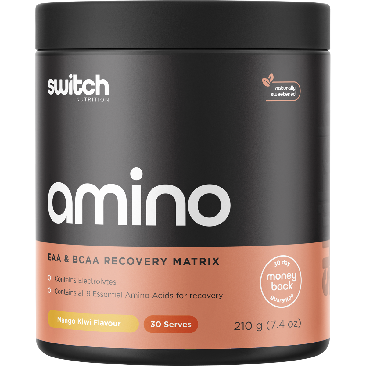 210g tub of Switch Nutrition Amino Switch Mango Kiwi EAA and BCAA recovery powder.