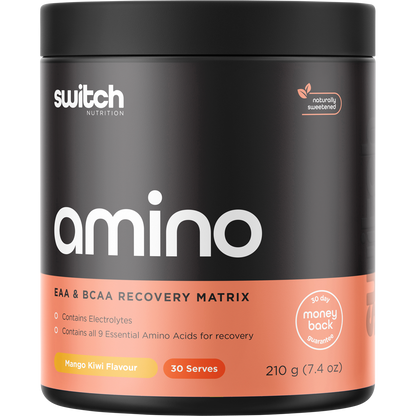 210g tub of Switch Nutrition Amino Switch Mango Kiwi EAA and BCAA recovery powder.