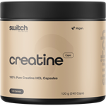 Tub of Switch Nutrition Creatine 100% Pure HCL containing 240 capsules for strength and muscle endurance.