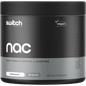120g tub of Switch Nutrition NAC 100% Pure N-Acetyl L-Cystine unflavoured powder on a white background.