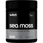 50g tub of Switch Nutrition 100% Pure Golden Irish Sea Moss powder on a white background.