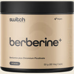 Switch Nutrition Berberine+ Plus Chromium Picolinate 90 capsules tub featuring a white and green label.