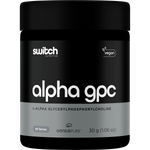Switch Nutrition Alpha GPC 30g white tub with purple and black text on a clean label.