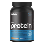 900g tub of Switch Nutrition WPI Premium Whey Protein Isolate in Milk Chocolate flavor on a white background.
