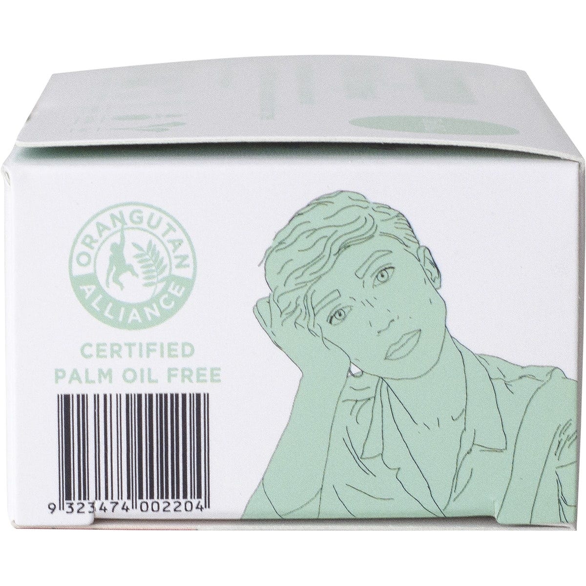 Side view of The O.G. shampoo bar box showing it replaces 6 plastic bottles and is palm oil free.