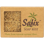 Safix natural coconut fiber soap rest, a brown rectangular textured pad designed to keep soap bars dry and long-lasting.
