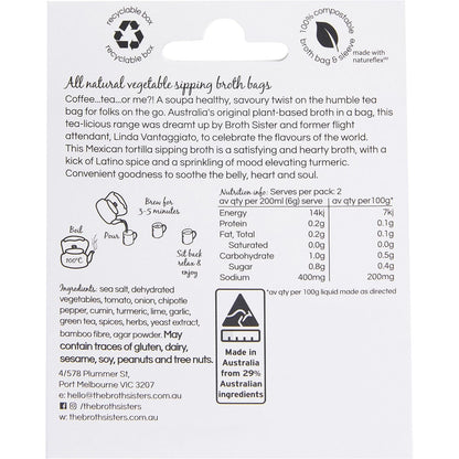 The Broth Sisters Vegetable Sipping Broth Bags Mexican Tortilla 2 Pack